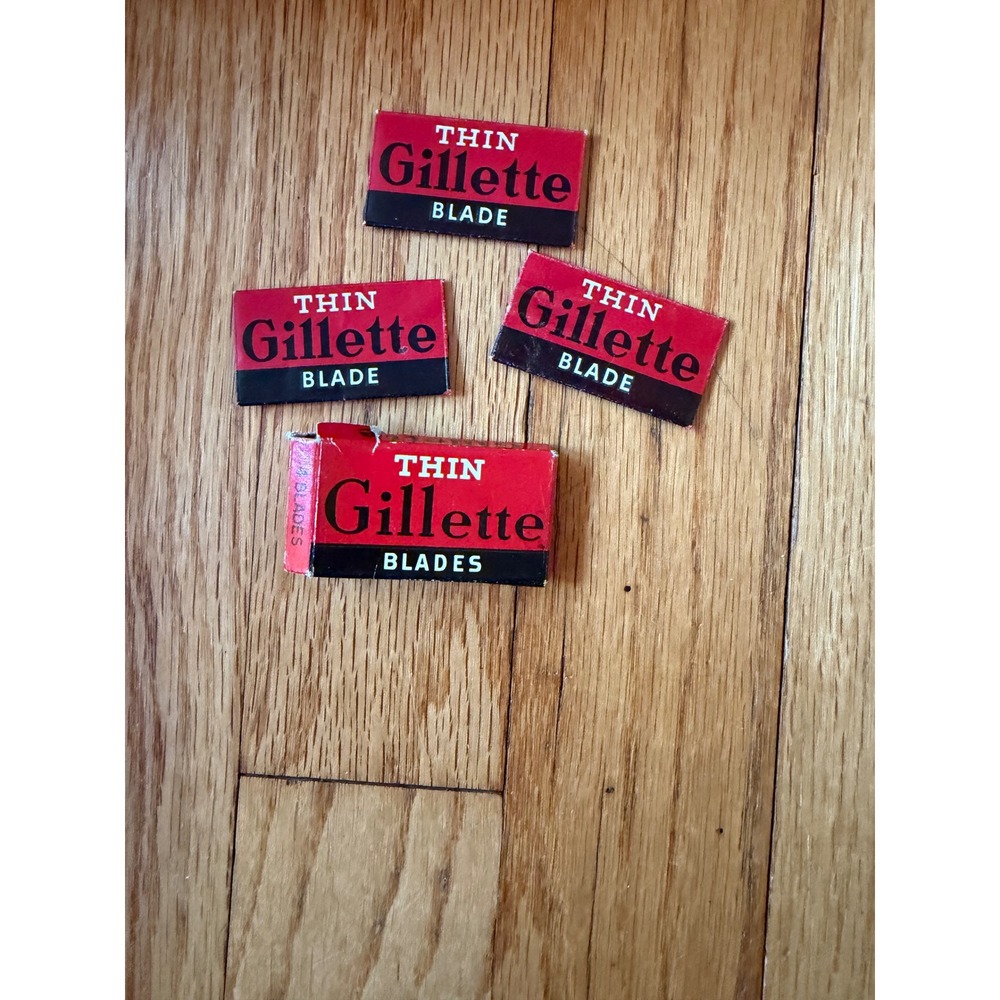 Vintage Thin Gillette Blades Red Black Dispenser Box‎ and 3 Blade Wrappers Lot
